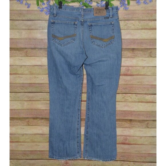 Southern Stitch Ladies Straight Leg Embroidered Denim Blue Jeans Size 33 33R - Picture 4 of 12